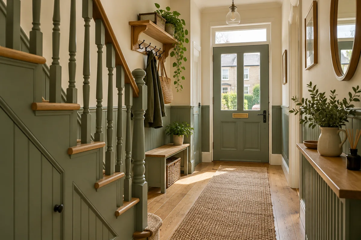 Illustrative hallway showing panelling, joinery and careful finishing